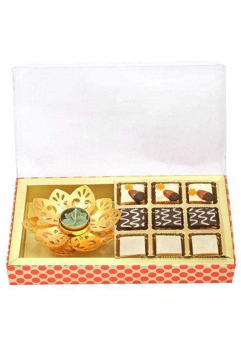 Jaiccha Ghasitaram 9 Pcs Assorted Choco Dryfruit Bites And Golden T-Lite Imperial Box|Gift Hamper|Diwali Gift Hamper|Food Hampers|Gourmet Hampers|