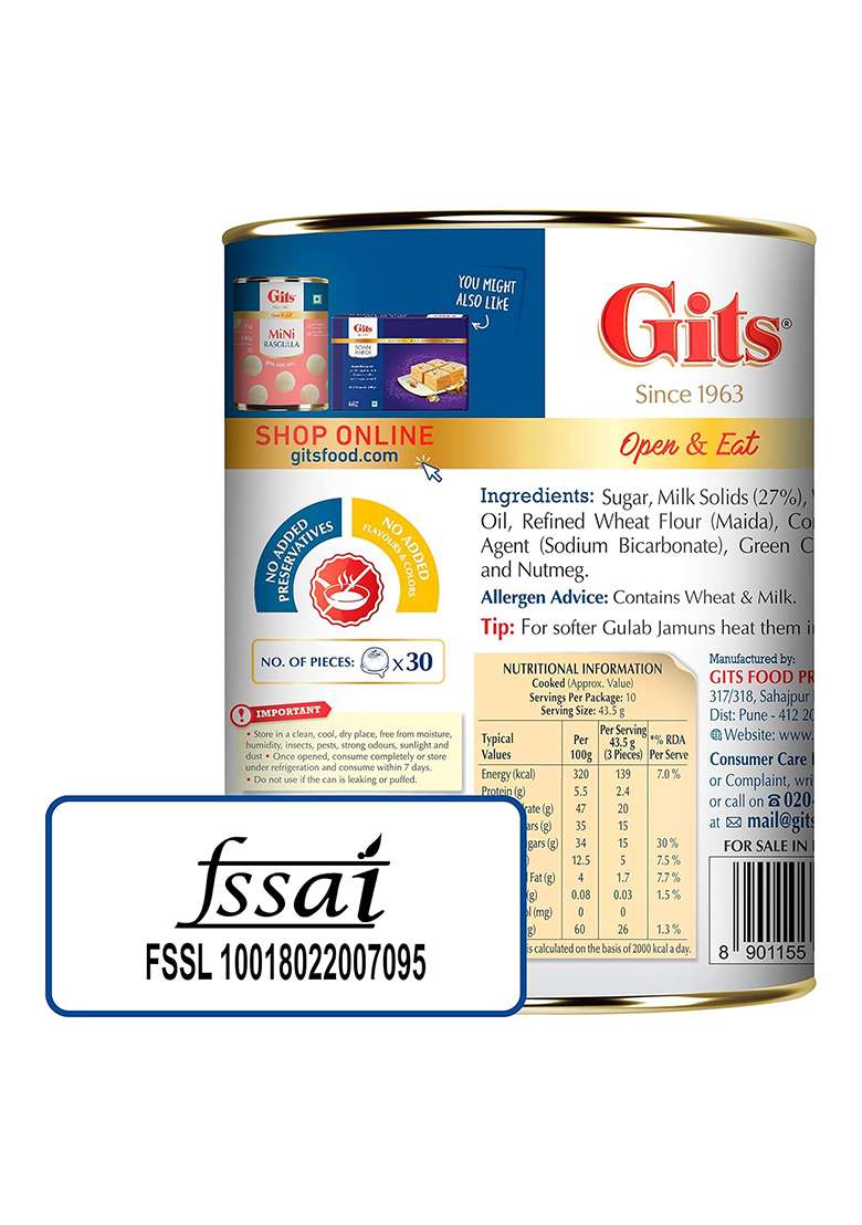 Gits Open & Eat Mini Gulab Jamun, 30 Pieces Per Can, Mouth-Watering Indian Mithai, 1Kg - Indya