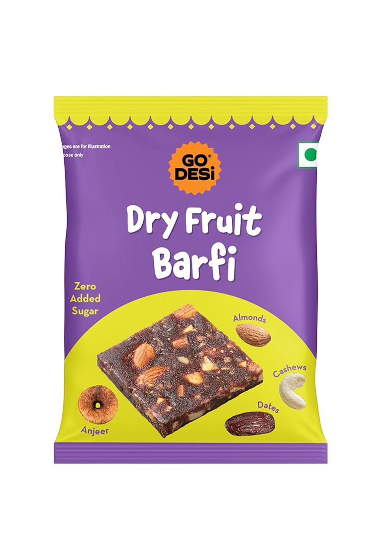 Go Desi Dry Fruits Barfi, 400 Grams Burfi, 20 Individually Wrapped Dates Bar, Indian Mithai, Sweets Gift Pack, Healthy Snacks Sweets, No Added Sugar