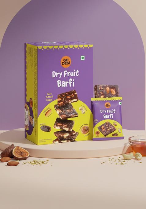 Go Desi Dry Fruits Barfi, 400 Grams Burfi, 20 Individually Wrapped Dates Bar, Indian Mithai, Sweets Gift Pack, Healthy Snacks Sweets, No Added Sugar