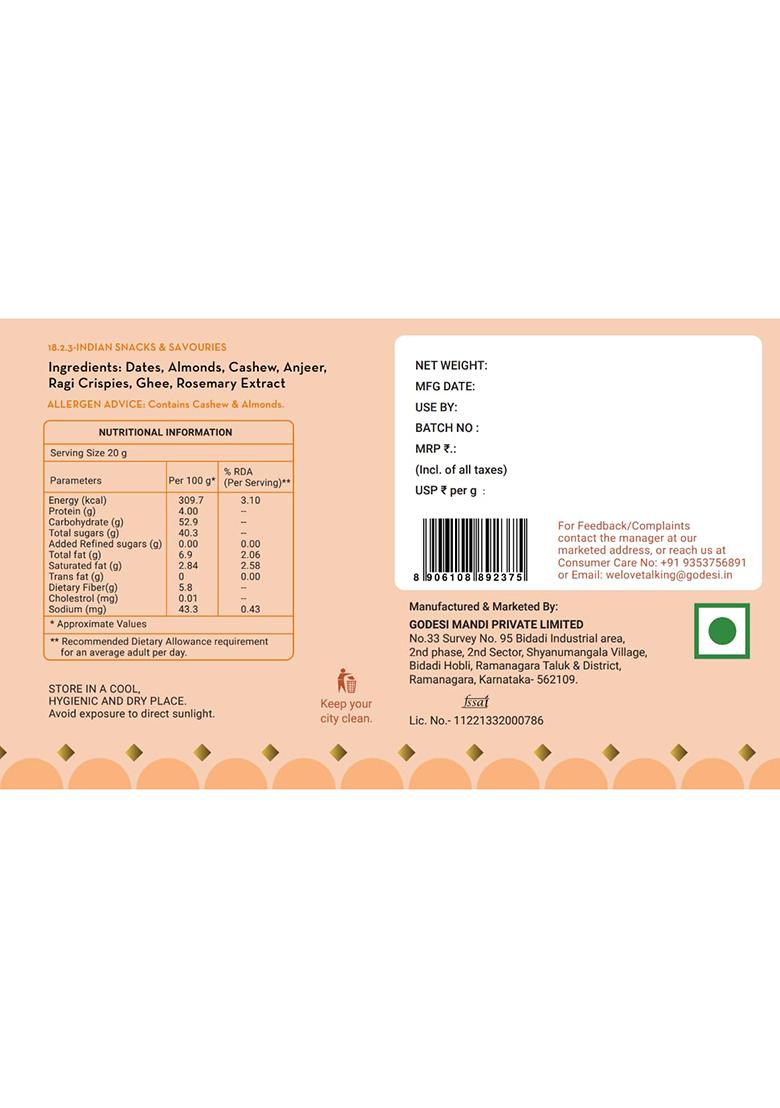 Go Desi Dry Fruits Barfi, 400 Grams Burfi, 20 Individually Wrapped Dates Bar, Sweets Indian Mithai, Gift Pack (Pack Of 2)