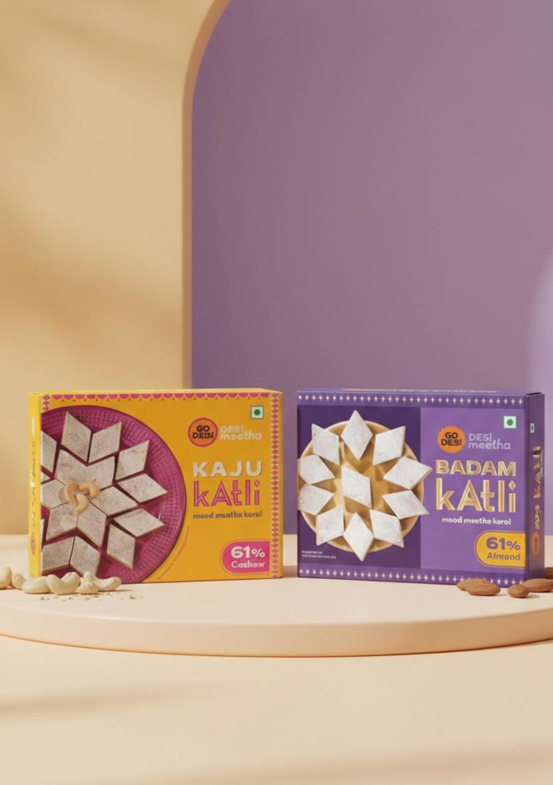 Go Desi Premium Kaju Katli 200 Grams, 61% Cashews And Badam Almonds, Rakhi Gift For Sister Brother, Indian Sweets Pack, Meetha, Mithai