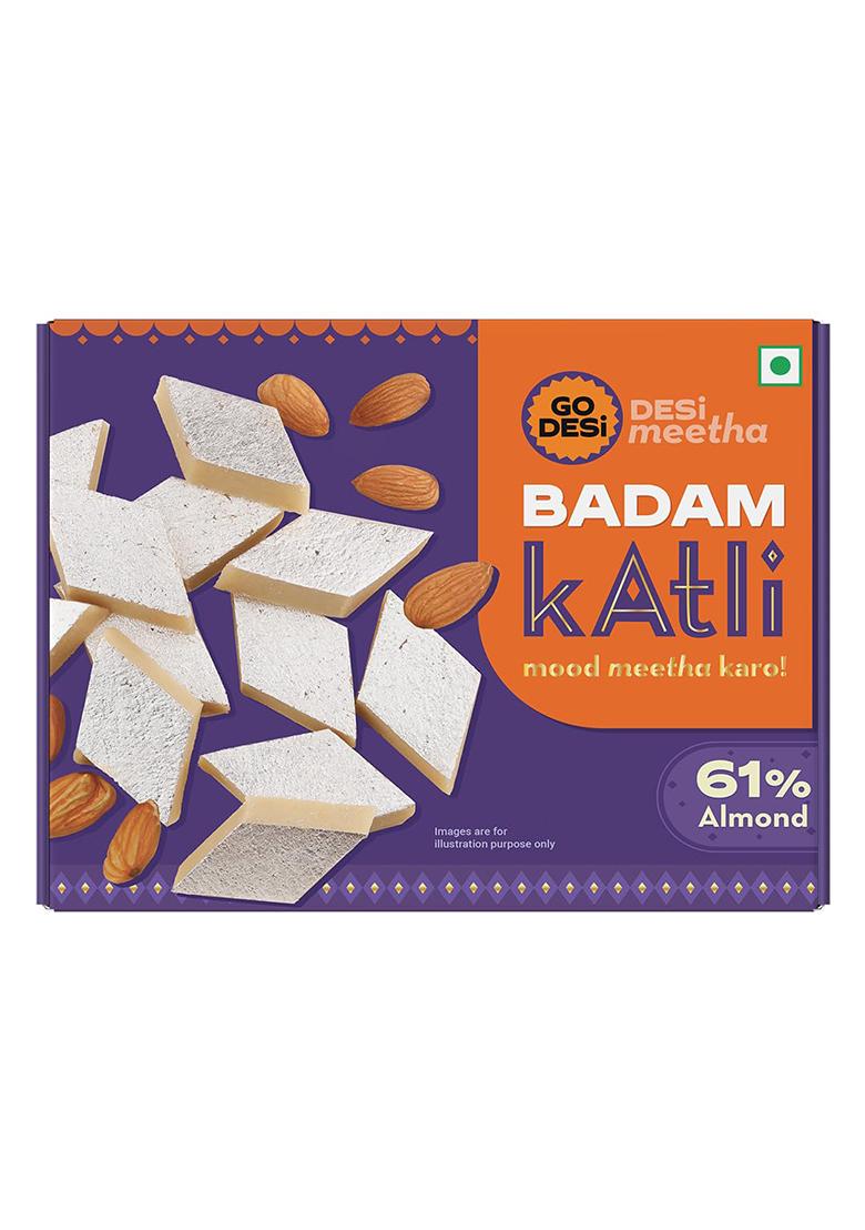 Go Desi Premium Kaju Katli 200 Grams, 61% Cashews And Badam Almonds, Rakhi Gift For Sister Brother, Indian Sweets Pack, Meetha, Mithai