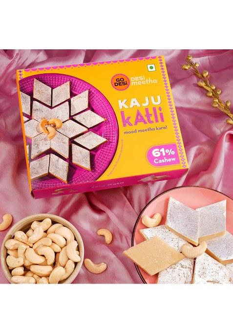 Go Desi Premium Kaju Katli 200 Grams, 61% Cashews And Badam Almonds, Rakhi Gift For Sister Brother, Indian Sweets Pack, Meetha, Mithai