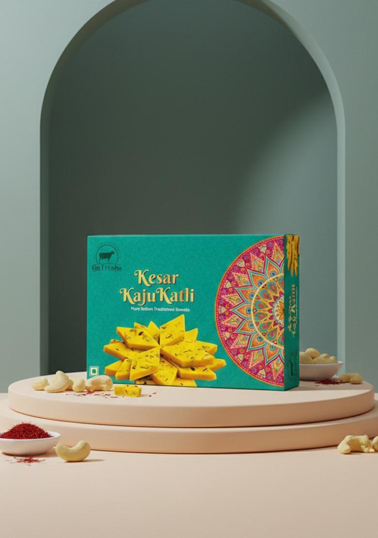 Go Fresho Healthy & Tasty Kesar Kaju Katli 500G | Barfi| Ready With Pure Natural