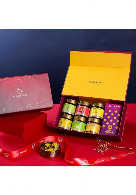 Goosebumps Premium Diwali Festive Gift Hamper | Celebration Box Corporate Pack For Friend & Family Carnival Dehyadrated Masala Fruits Combo Of 6 Snacks With Shudhikaran Kit