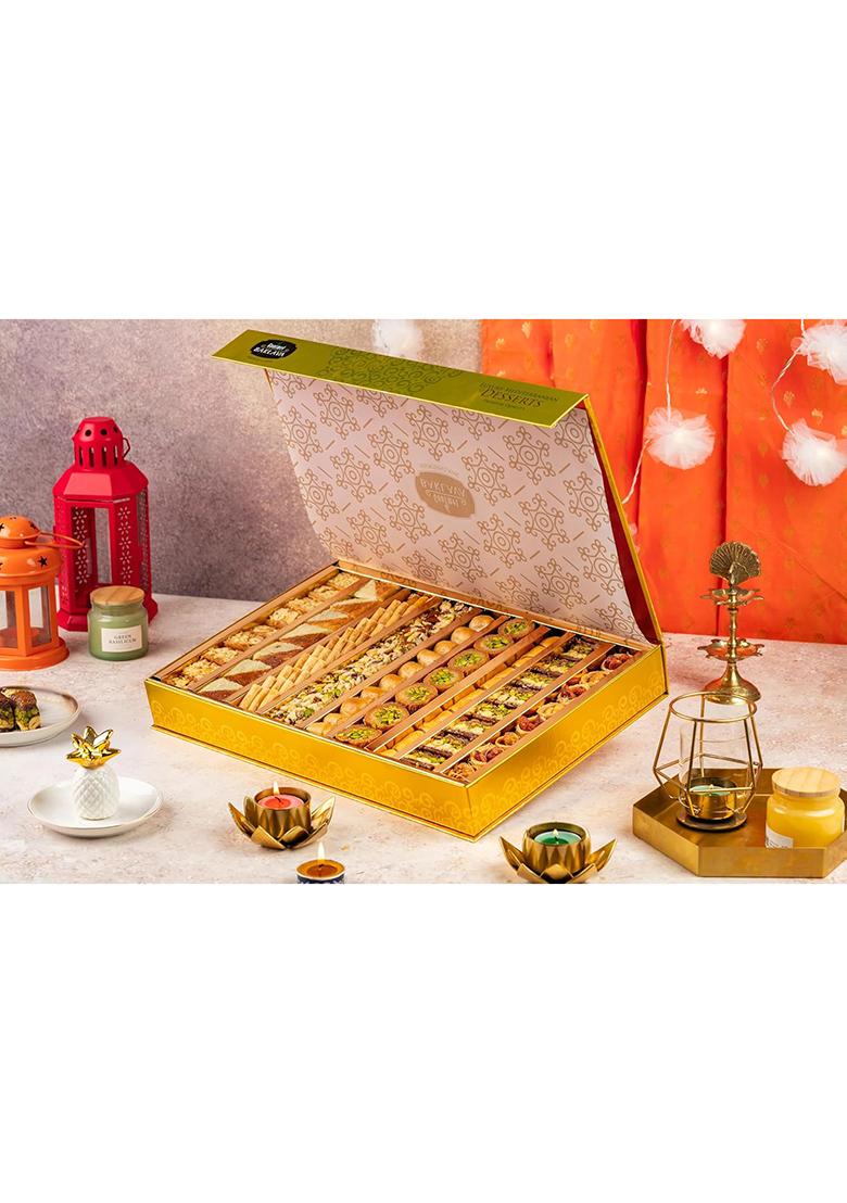 Gourmet Baklava Assorted Sweets Gift Box 1Kg Cashew, Almond & Balloria With Fresh Ghee, Nuts Honey | Imperial Festive For Diwali, Weddings Premium Gifting