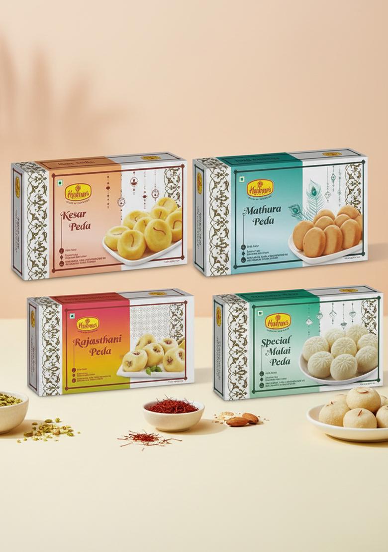 Haldiram'S Nagpur Peda Combo Pack (Rajasthani Peda, Kesar Mathura Special Malai Peda) 250Gm X 4, Milk