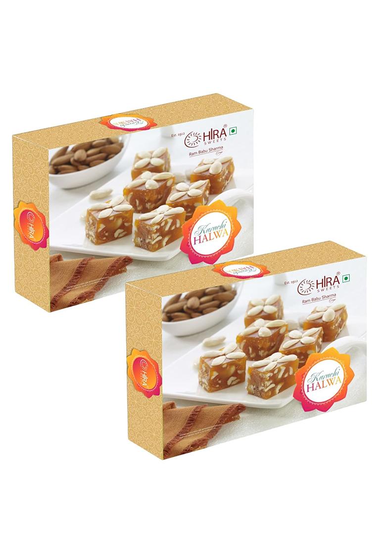 Hira Sweets Karachi Halwa 1Kg (500G X 2) | Made With Pure Desi Ghee & Fresh Almond,Healthy Cashew Nuts And Pistachio Ready To Eat Traditional Mithai No Added Colours Indian Gift Box