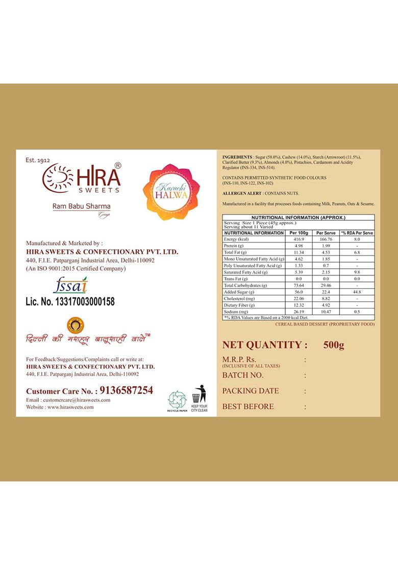 Hira Sweets Karachi Halwa 1Kg (500G X 2) | Made With Pure Desi Ghee & Fresh Almond,Healthy Cashew Nuts And Pistachio Ready To Eat Traditional Mithai No Added Colours Indian Gift Box