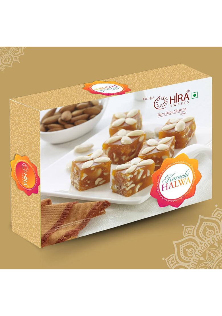 Hira Sweets Karachi Halwa 1Kg (500G X 2) | Made With Pure Desi Ghee & Fresh Almond,Healthy Cashew Nuts And Pistachio Ready To Eat Traditional Mithai No Added Colours Indian Gift Box