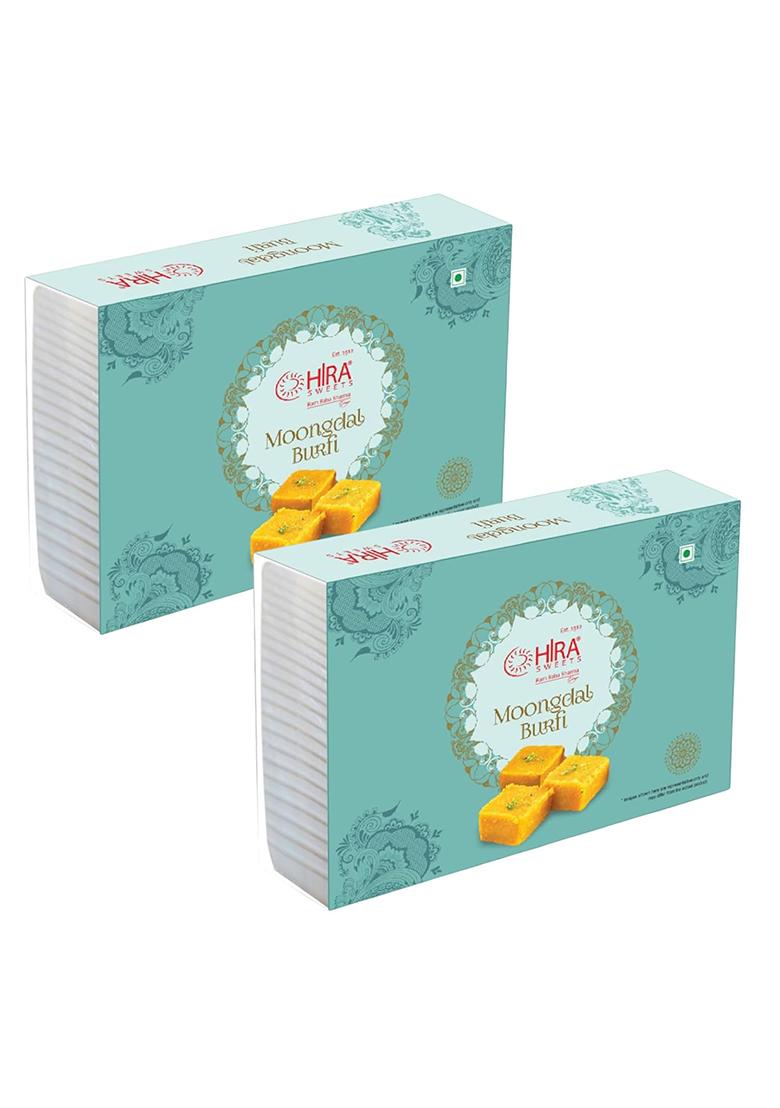 Hira Sweets Moong Dal Burfi 1Kg (500G 2) | Fresh Indian Traditional Mithai Made With Pure Desi Ghee Finest Pistachios Sweet Gift Box