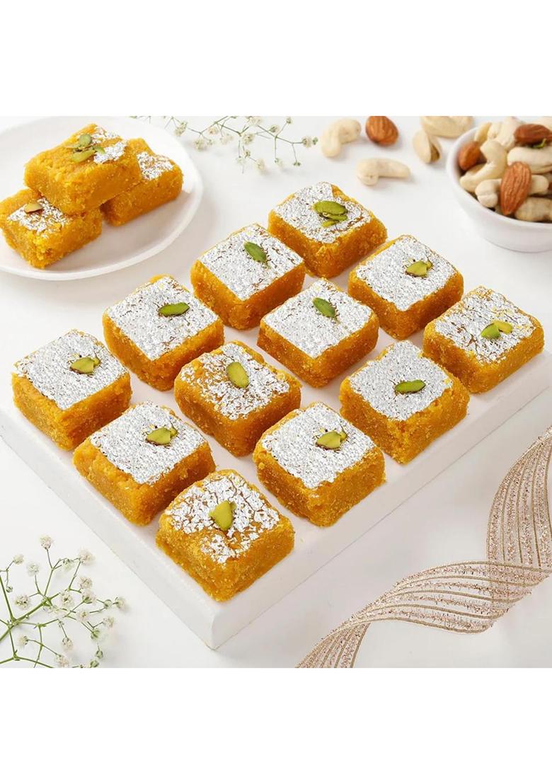 Hira Sweets Moong Dal Burfi 1Kg (500G 2) | Fresh Indian Traditional Mithai Made With Pure Desi Ghee Finest Pistachios Sweet Gift Box