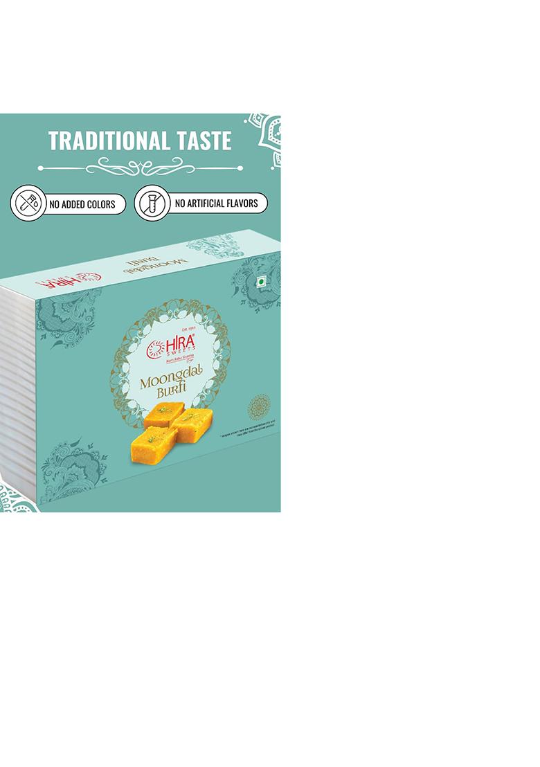 Hira Sweets Moong Dal Burfi 1Kg (500G 2) | Fresh Indian Traditional Mithai Made With Pure Desi Ghee Finest Pistachios Sweet Gift Box