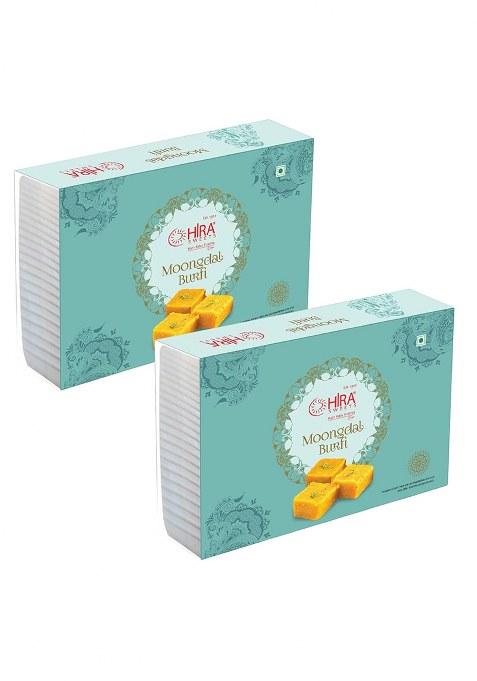 Hira Sweets Moong Dal Burfi 1Kg (500G 2) | Fresh Indian Traditional Mithai Made With Pure Desi Ghee Finest Pistachios Sweet Gift Box