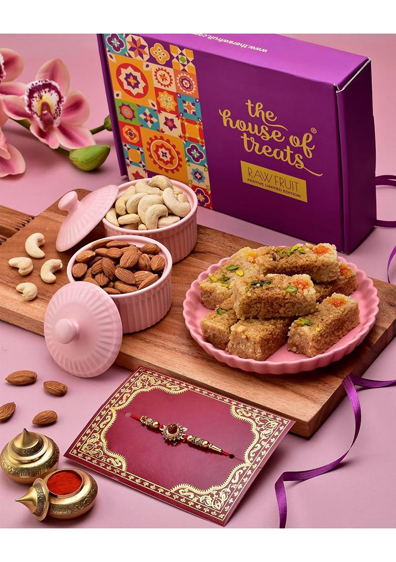 Hyperfoods Rakhi Gift Set For Brother Hamper Raksha Bandhan Sweets Pack Dry Fruits Combo Cashew Almond Alwar Mawa