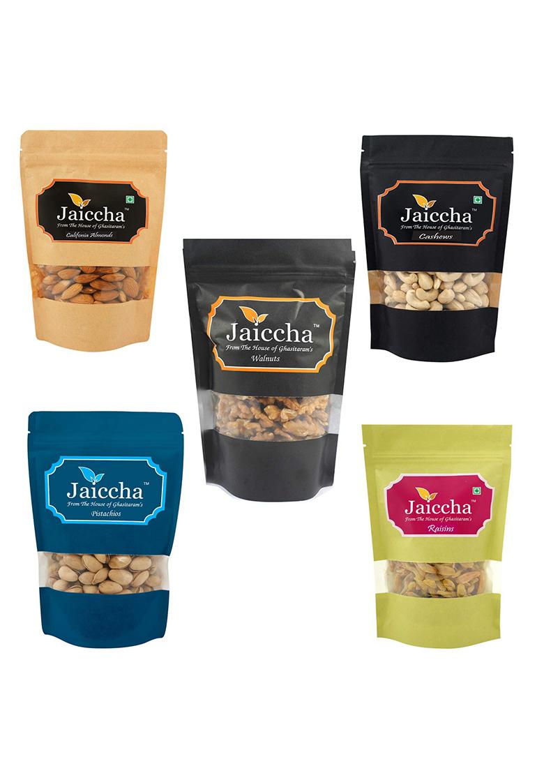 Jaiccha Ghasitaram Best Of 5 Dryfruits Cashews,Almonds,Raisins,Pistachios And Walnuts|Dryfruit Gift Hamper|Dry Fruit Combo Pack Offer|Dry Pack|Dry Box|Diwali Dry Box|Mix Nut|