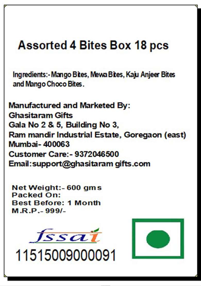 Jaiccha Ghasitaram Bhaidooj Gifts For Brothers Assorted 4 Bites Box 18 Pcs - Indya