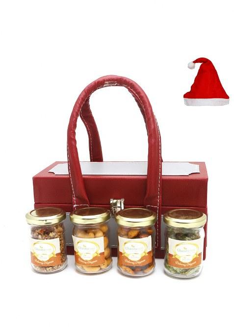 Jaiccha Ghasitaram Christmas Gifts Box Of Choco Almonds,Mix Df,Raisins & Mukhwas Jars