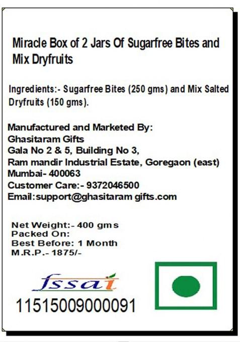 Jaiccha Ghasitaram Miracle Box Of 2 Jars Sugarfree Bites And Mix Dryfruits|Dry Fruit Combo Pack Offer|Dry Gift Pack|Dry Box|Diwali Dry Box|