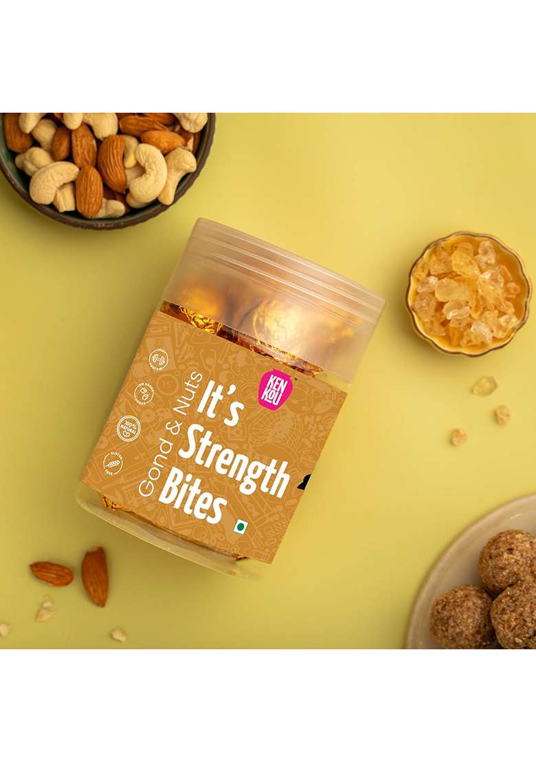 Kenkou Strength Bites Gond & Dry Fruits Laddoo | Healthy Energy With Edible Nuts Traditional Indian Snack Snacks No Preservatives Ideal For All Ages - Indya