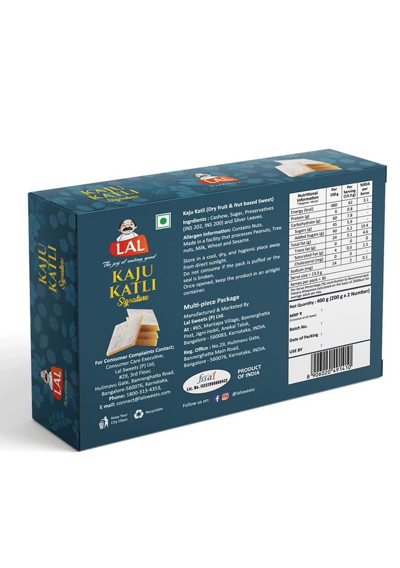 Lal Sweets Kaju Katli Signature 400G | Diamond-Shaped Indian Sweet Made With Finest Cashews & Sulfur-Free Sugar Perfect For Gifting Celebrations
