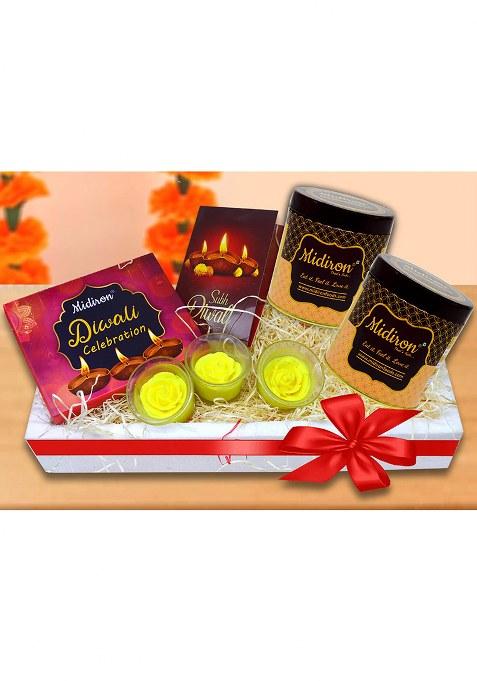 Midiron Dry Fruits Diwali Gift Combo|Healthy Gifts Hamper|Diwali Combo With Greeting Card, Chocolate Box, Rose Candle & Box