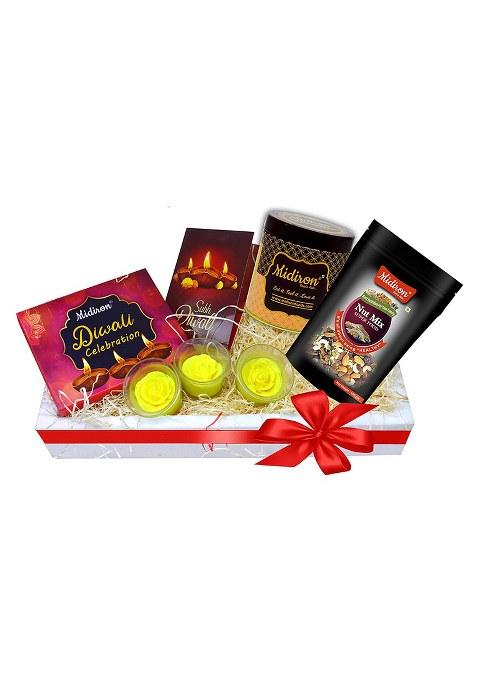 Midiron Dry Fruits Diwali Gift Hamper|Healthy Gifts|Diwali Combo With Greeting Card, Chocolate Box, Rose Candle & Box