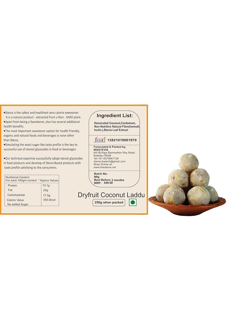 Misstevia Guilt Free Sweet Sugar Dryfruit Coconut Laddu | Stevia Sweetened Kids And Diabetes Friendly Sweets Yummy Delicious Laddoo Healthy Indian 200G