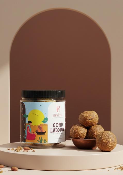 Nuskha Kitchen Gond Laddu | Dink With Dry Fruits Edible Gum Ladoo For Strength & Immunity Made In Pure A2 Bilona Cow Ghee Sweetened Jaggery 100% Natural Preservative-Free Healthy Sweets 400G
