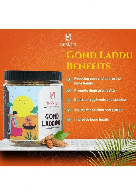 Nuskha Kitchen Gond Laddu | Dink With Dry Fruits Edible Gum Ladoo For Strength & Immunity Made In Pure A2 Bilona Cow Ghee Sweetened Jaggery 100% Natural Preservative-Free Healthy Sweets 400G