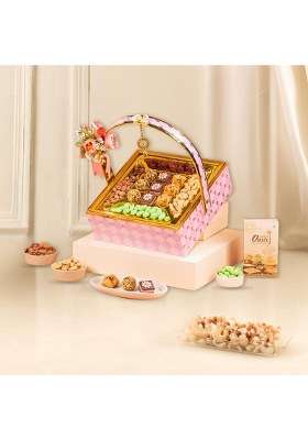 Oasis Baklawa Bloom Gift Hamper | Assorted Turkish Baklava & Premium Dry Fruits Luxury Box For Rakhi, Diwali, New Year, Weddings, Birthdays Special Occasions
