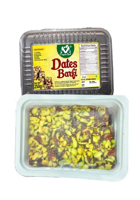 Organomart Organo Mart Dates Burfi | Made With Dates, Pista , Cashews, Almonds, Honey And Pure A2 Cow Ghee I Valentine'S Gifting Dry Fruits Nuts, Healthy Indian Sweets,Gluten Free, No Added Sugar (250G (Pack Of 1), Dates)