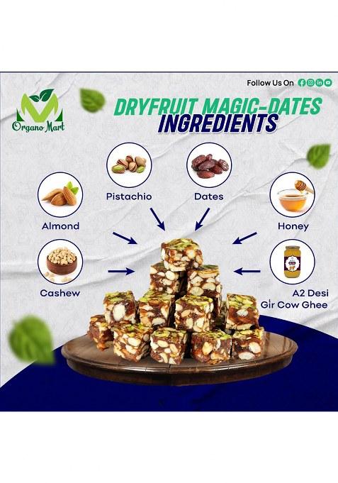 Organomart Organo Mart Dates Burfi | Made With Dates, Pista , Cashews, Almonds, Honey And Pure A2 Cow Ghee I Valentine'S Gifting Dry Fruits Nuts, Healthy Indian Sweets,Gluten Free, No Added Sugar (250G (Pack Of 1), Dates)