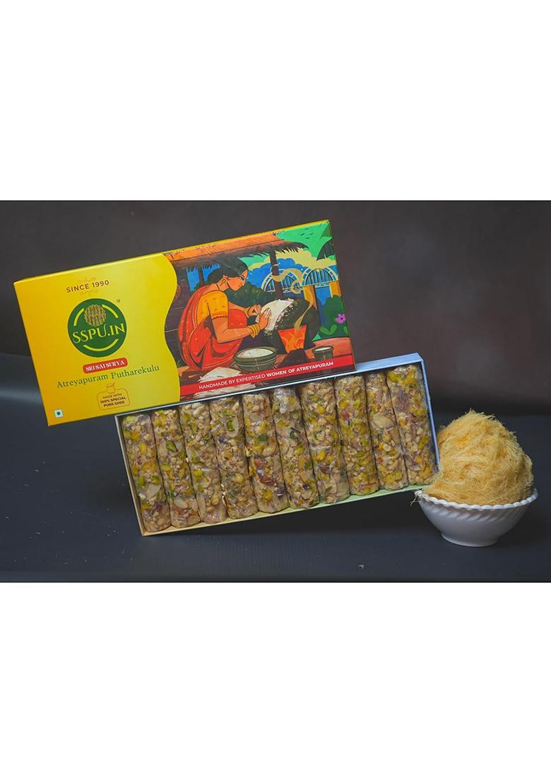 Sspu.In Papidi Putharekulu (Pootharekulu) | Delicious South Indian Snack Premium Sweet Gift Hamper 10 Pcs Box (500G) (10, Papidi)