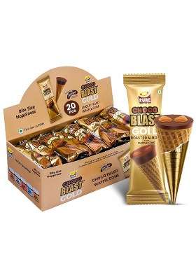 Pure Temptation Chocoblast Choco-Filled Waffle Cones [20 Pc] Snacks For Kids & Adults- Non-Meltable Gift Pack - Individually Wrapped Chocolate Cone Bites- Roasted Almond