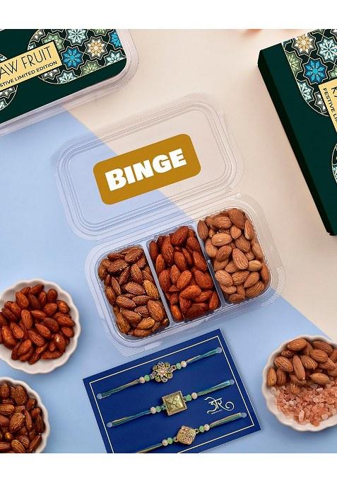 Hyperfoods Rakhi For Bhaiya Brother Set Gift Dry Fruits Combo Pack Snack Box Of 3 Dryfruits Blackpepper Periperi Pinksalt Almond Earth And Sky