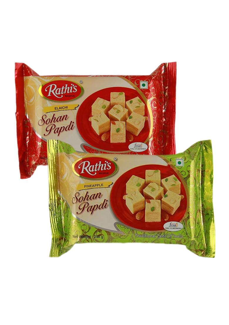 Rathi'S Rathi S Soan Papdi 250G Combo | Elaichi & Pineapple Flavor Authentic Indian Sweet For Gifting Festivals Crispy Flaky Delight Pack Of 500Gm