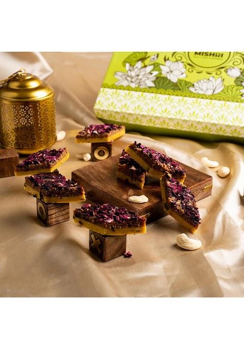 Gud Mishri Rose Kaju Katli 400G | Premium Cashew Mithai With Gulkand, Petals & Kesar Sweetened Mishri, No Refined Sugar Or Palm Oil Festive Gift Box Healthy Indian Sweets For Adults Kids