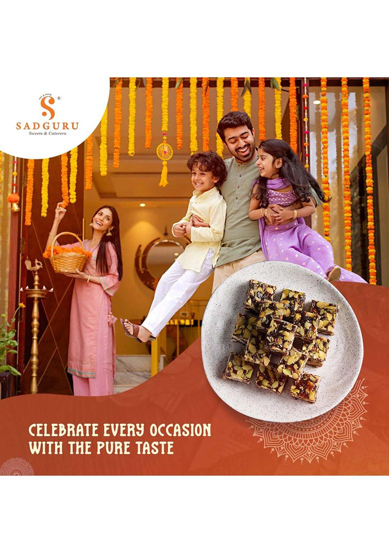 Sadguru Sweet & Caterers Dates Dryfruits Crunch, Premium Indian Sweet, No Refined Sugar,Healthy Snacks With Goodness Of Kaju Badam Pista And Pure Ghee 200 Gm