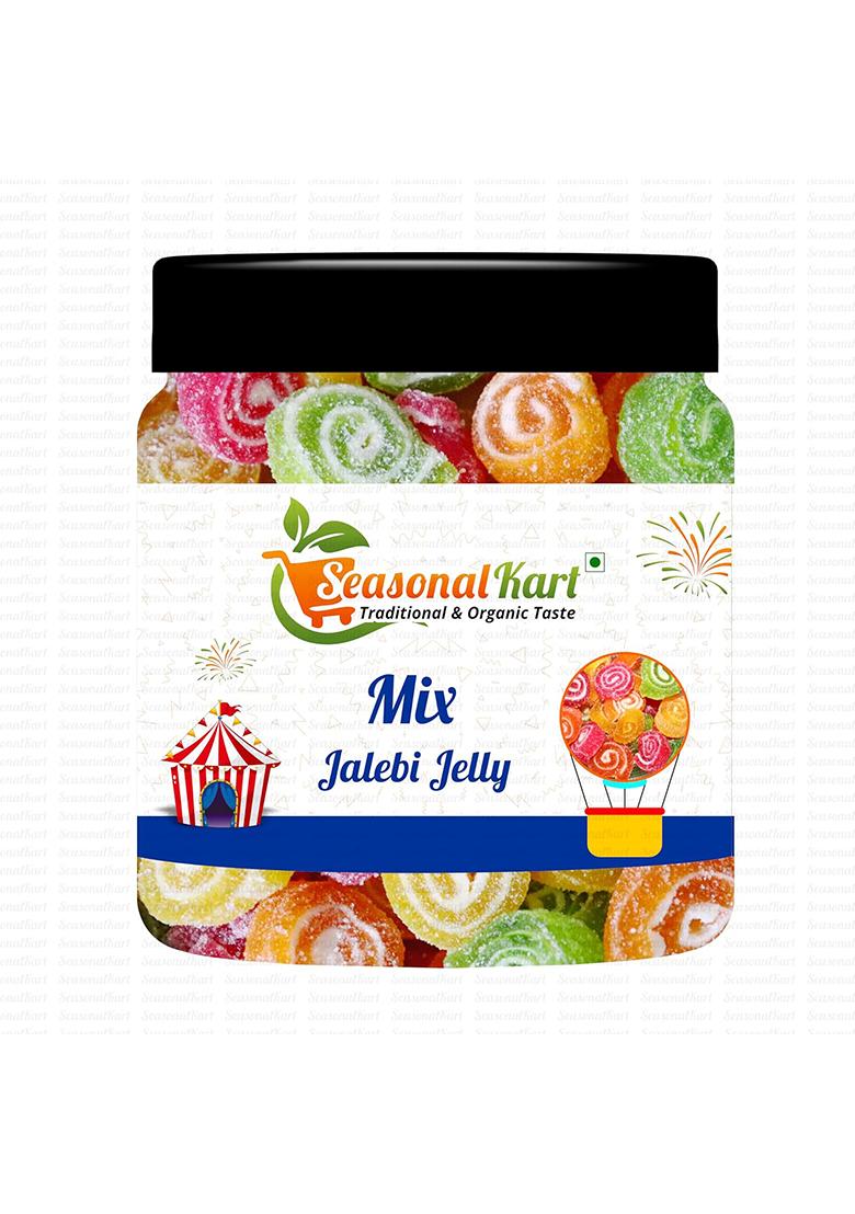 Seasonalkart Mix Jalebi Jelly, Assorted Fruit Flavours, Traditional Indian Sweet Candy Jar Pack Pure Veg Jelly (10 Piece)