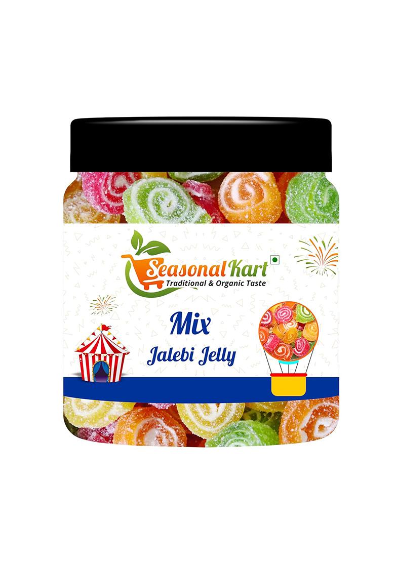 Seasonalkart Mix Jalebi Jelly, Assorted Fruit Flavours, Traditional Indian Sweet Candy Jar Pack Pure Veg Jelly (10 Piece)