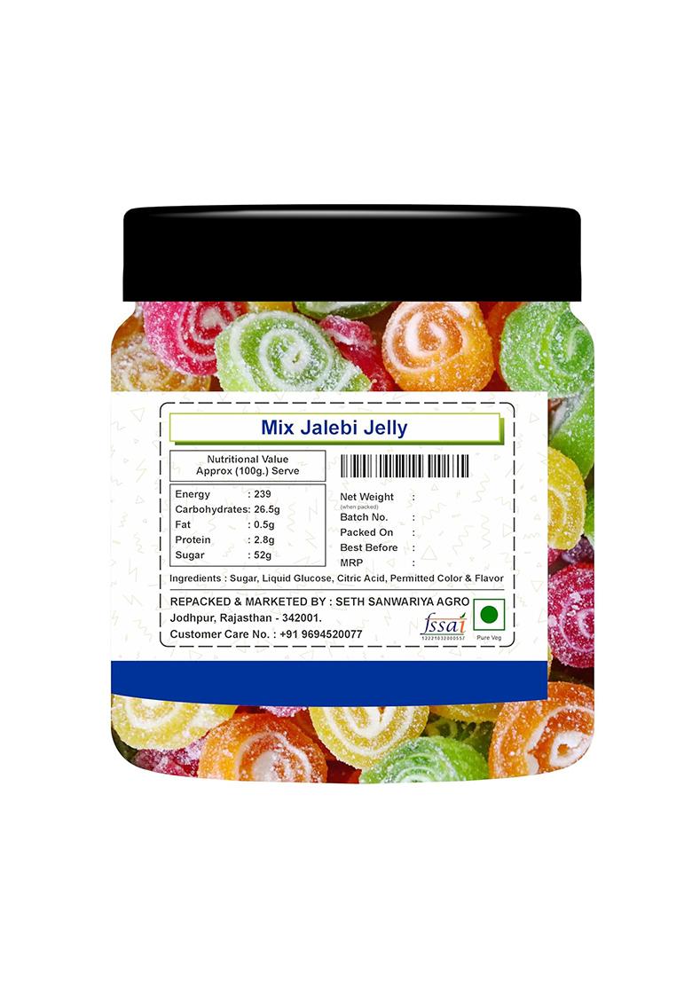 Seasonalkart Mix Jalebi Jelly, Assorted Fruit Flavours, Traditional Indian Sweet Candy Jar Pack Pure Veg Jelly (10 Piece)