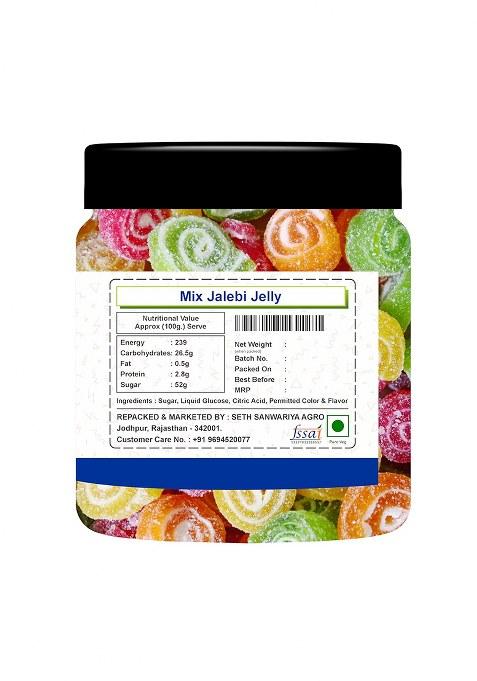 Seasonalkart Mix Jalebi Jelly, Assorted Fruit Flavours, Traditional Indian Sweet Candy Jar Pack Pure Veg Jelly (10 Piece)