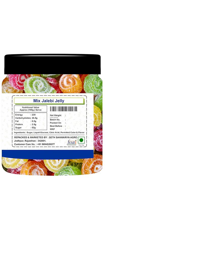 Seasonalkart Mix Jalebi Jelly, Assorted Fruit Flavours, Traditional Indian Sweet Candy Jar Pack Pure Veg Jelly (50 Piece)