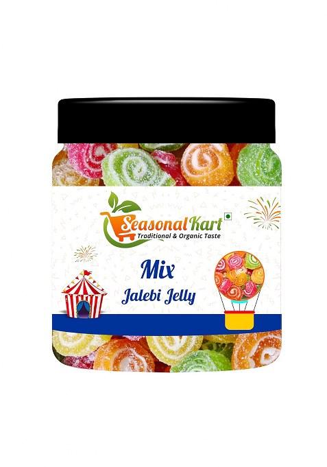 Seasonalkart Mix Jalebi Jelly, Assorted Fruit Flavours, Traditional Indian Sweet Candy Jar Pack Pure Veg Jelly (50 Piece)