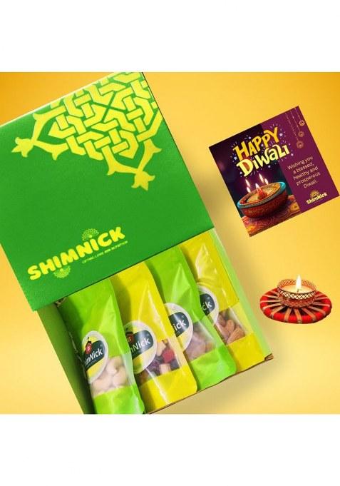 Shimnick Diwali Dryfruit Gift Box With Designer Diya | Almonds, Apricots, Kishmish , Fruit-Berries For Employees, Corporates, Staff And Loved Ones A Card Personal Message