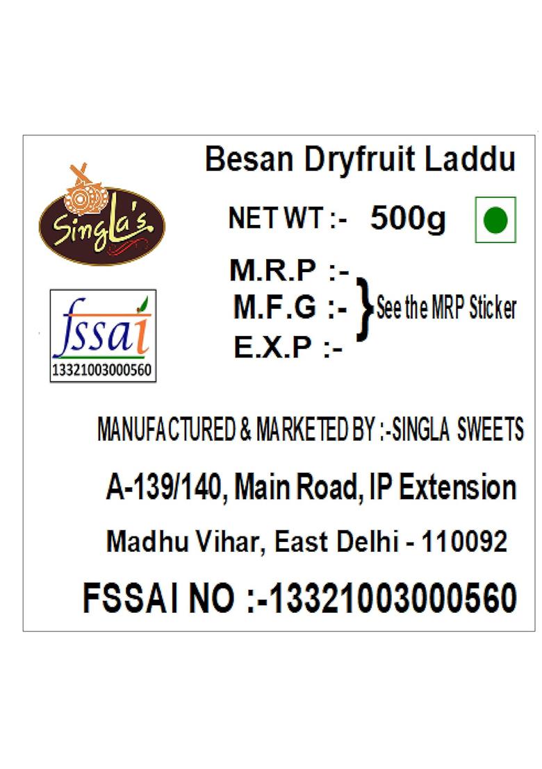 Singla Sweets Besan Dryfruit Laddu 500G Indian Mithai Ladoo Sweet