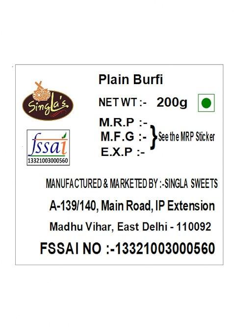 Singla Sweets Plain Burfi 200G, Delicious, Mithai, Barfi, Sweet