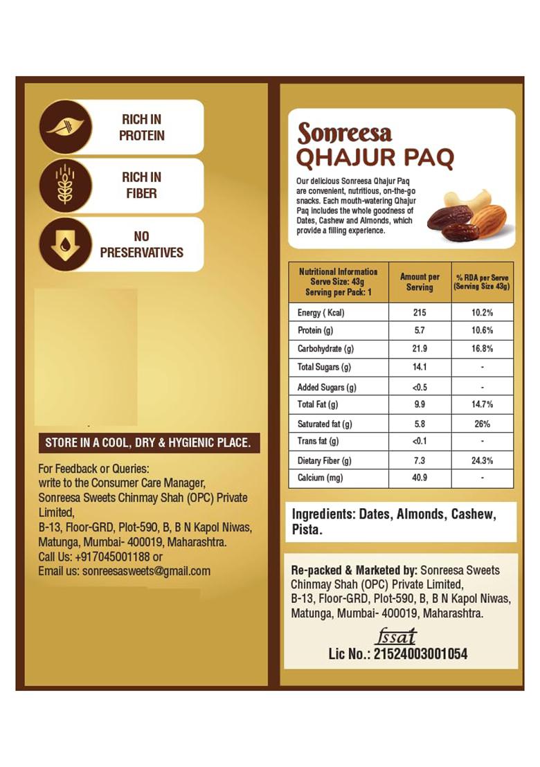 Sonreesa Qhajur Paq 200Gms | No Refined Sugar, Processed Sweeteners Sweetness From Dates, Almonds, Cashews, Pista Handcrafted In Small Batches Healthful Snacks, Superfood, Supernut